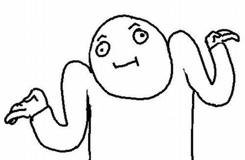 A line-drawn face with both palms turned up, the shrug meme.